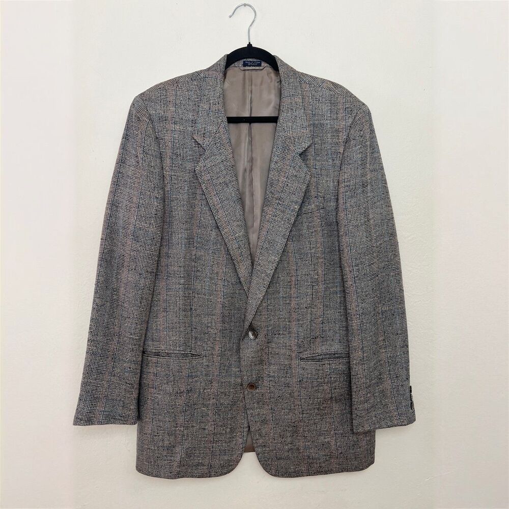 Vintage 80s Robert Alexander 100% Silk Tweed Sport Coat Blazer Roma Style Sz 43L